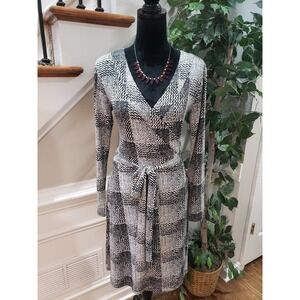 Banana Republic Womens Black White Long Sleeve Wrap Knee Length Dress Size M